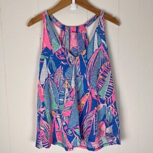 Lilly Pulitzer L Tropical Palm Leaf Cotton Racerback Tank Top Lima Peru Pink